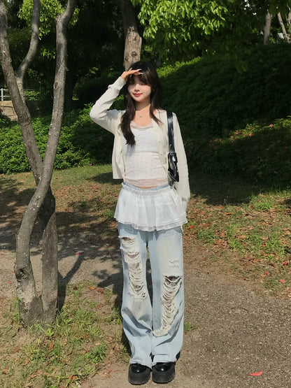 フリルセットペイントダメージデニムパンツ