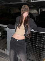 Cropped jacket denim set - black