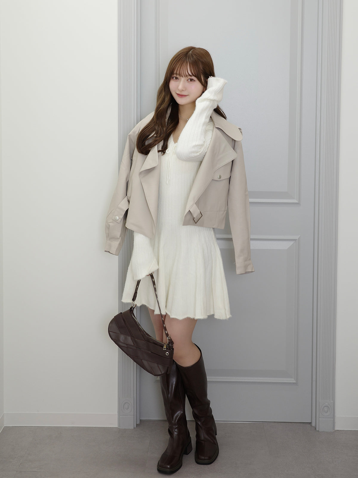 レザータッチビッグカラージャケット