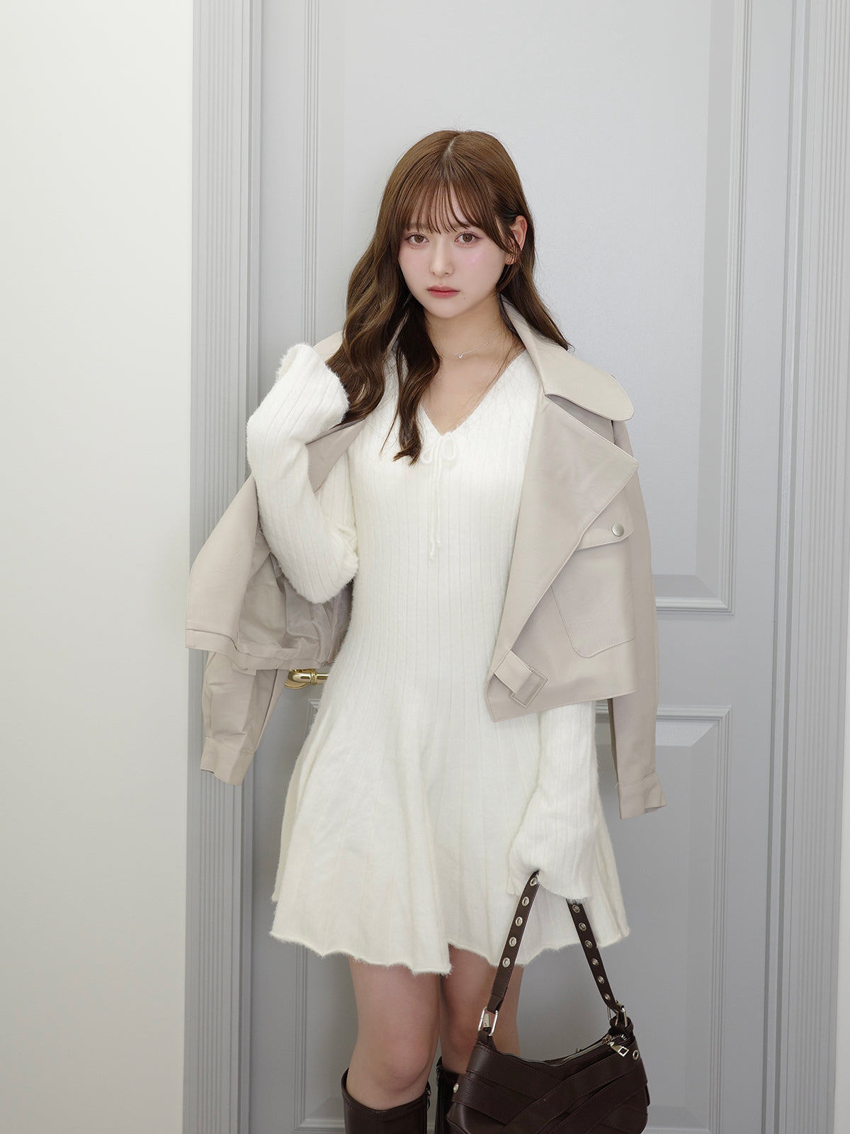 レザータッチビッグカラージャケット