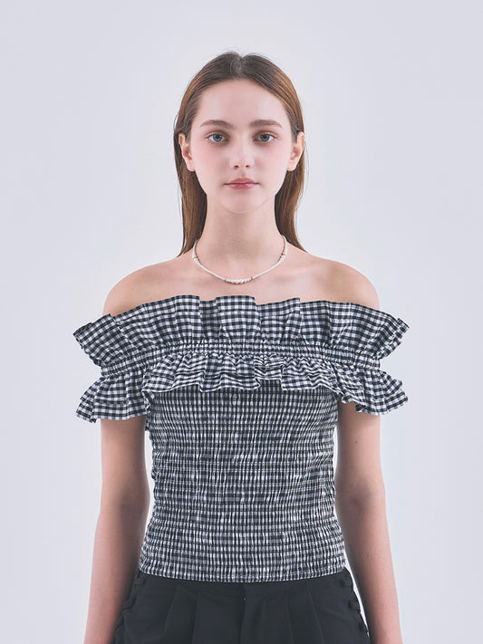 GINGHAM FRILL TOP