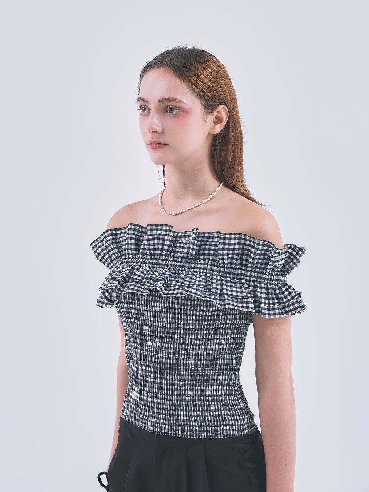 GINGHAM FRILL TOP