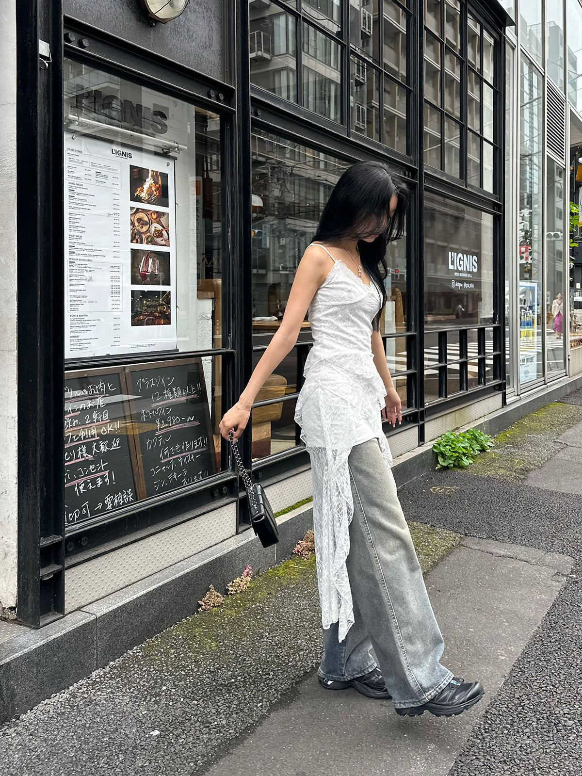 Asymmetrical lace cami dress