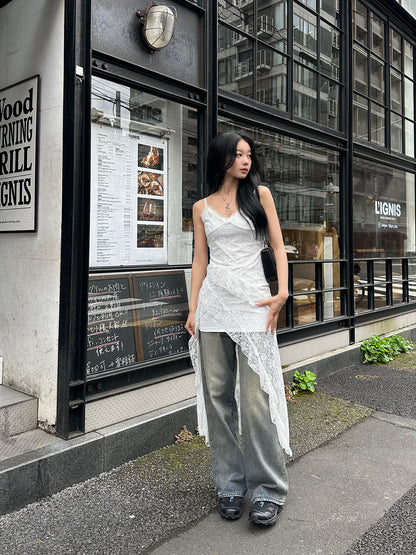Asymmetrical lace cami dress