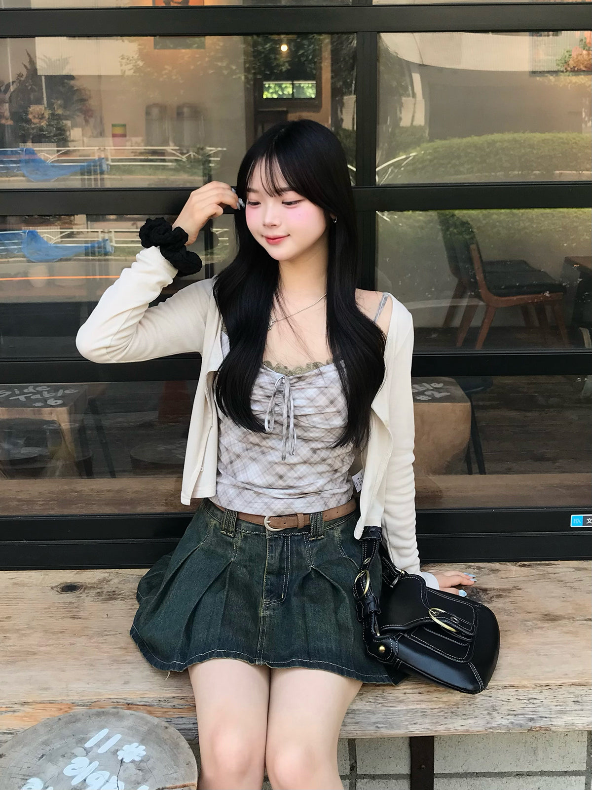 ベルトセットプリーツデニムミニスカート