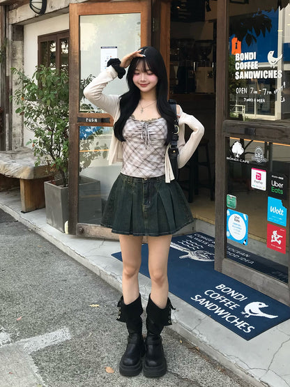 ベルトセットプリーツデニムミニスカート