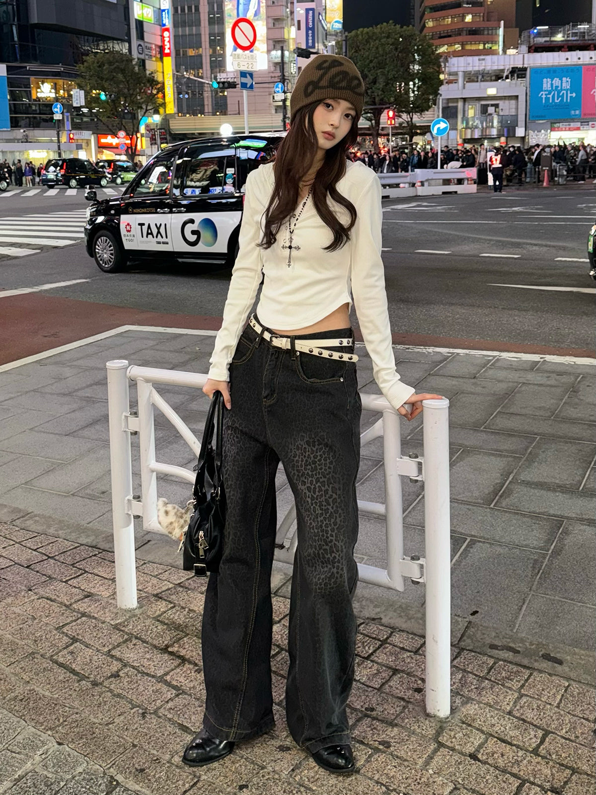 レオパードウォッシュカーブデニムパンツ