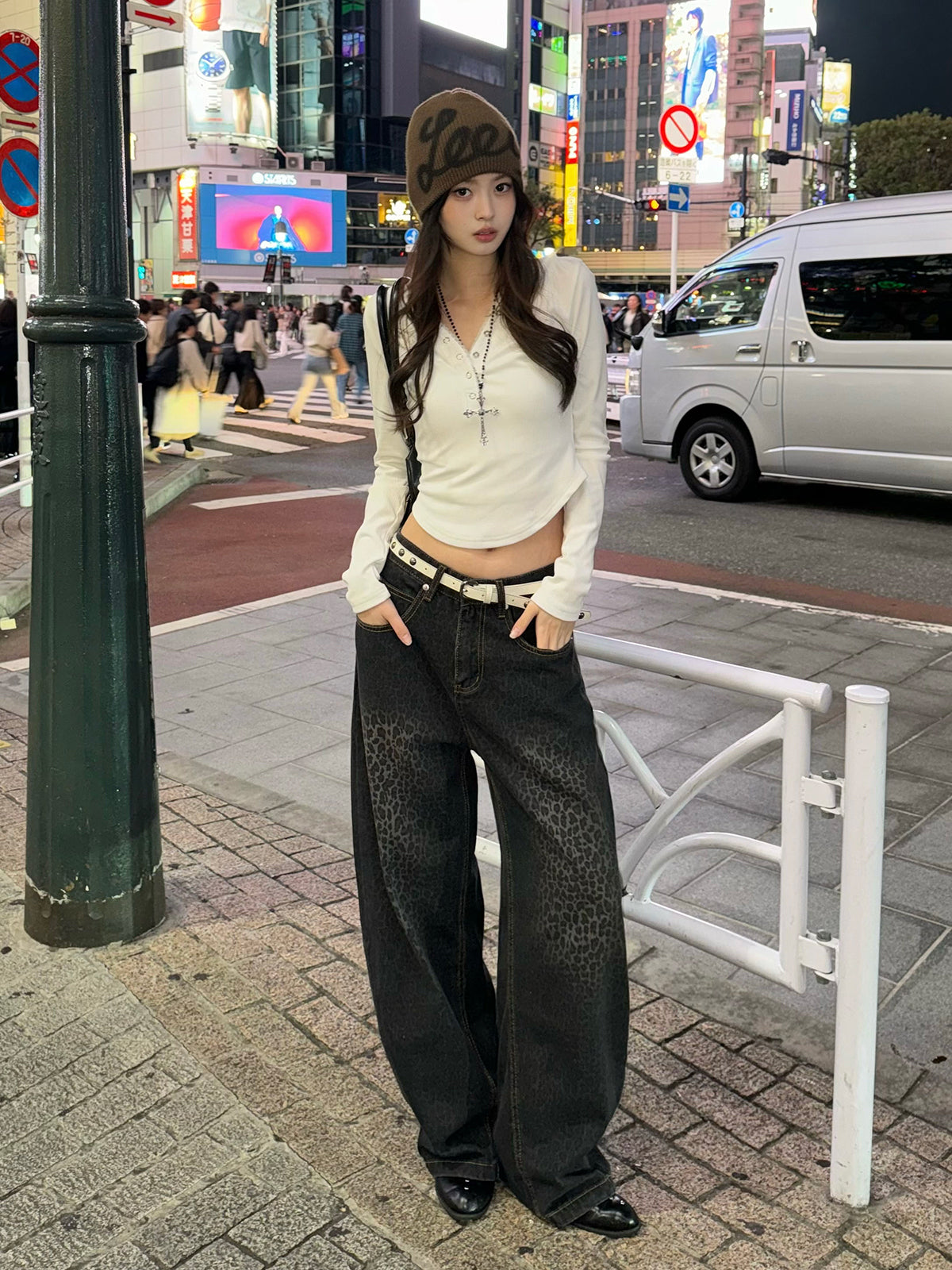 レオパードウォッシュカーブデニムパンツ