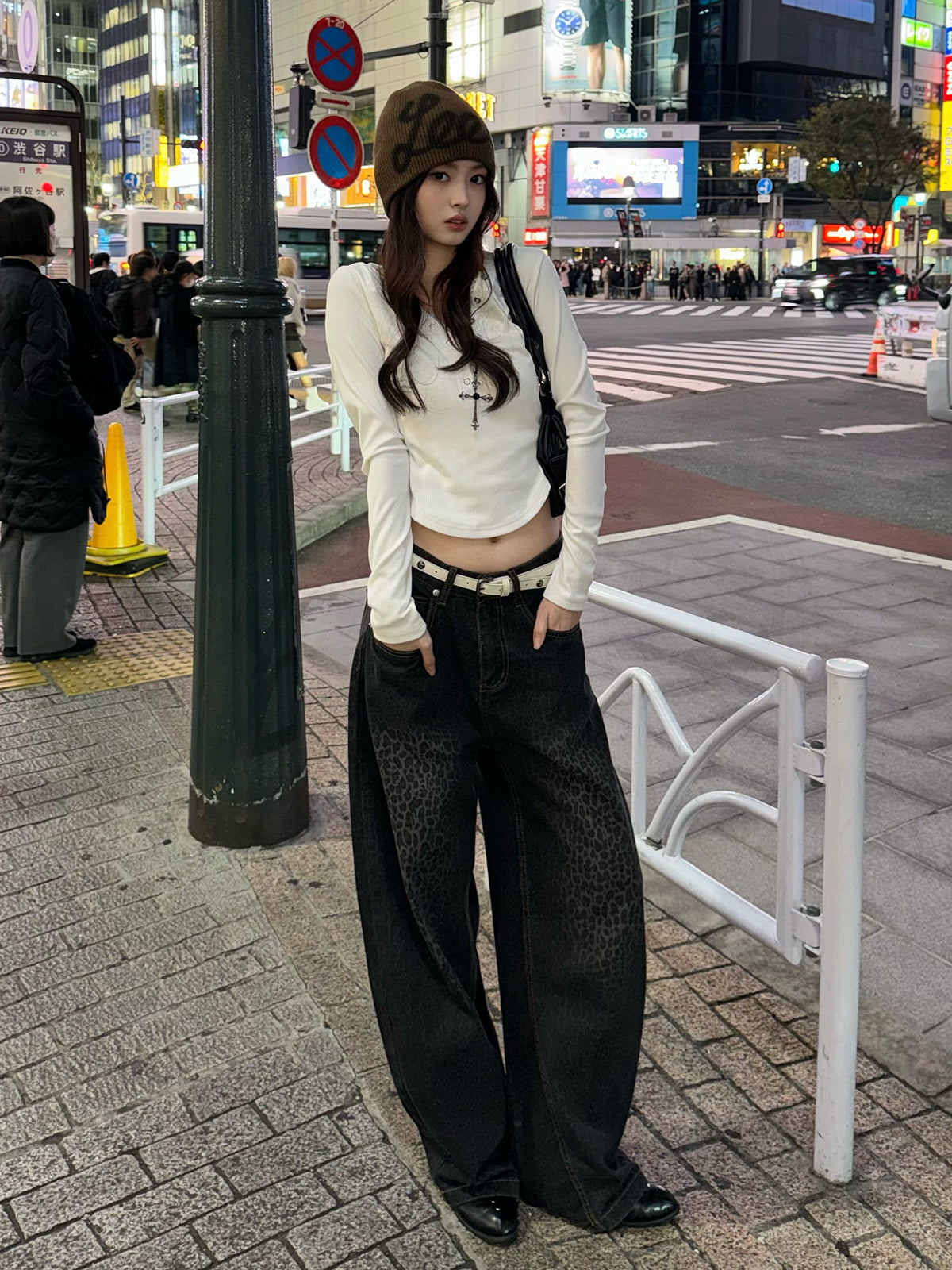 レオパードウォッシュカーブデニムパンツ