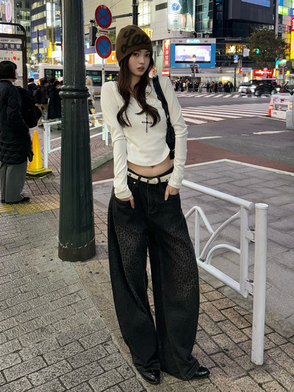 レオパードウォッシュカーブデニムパンツ