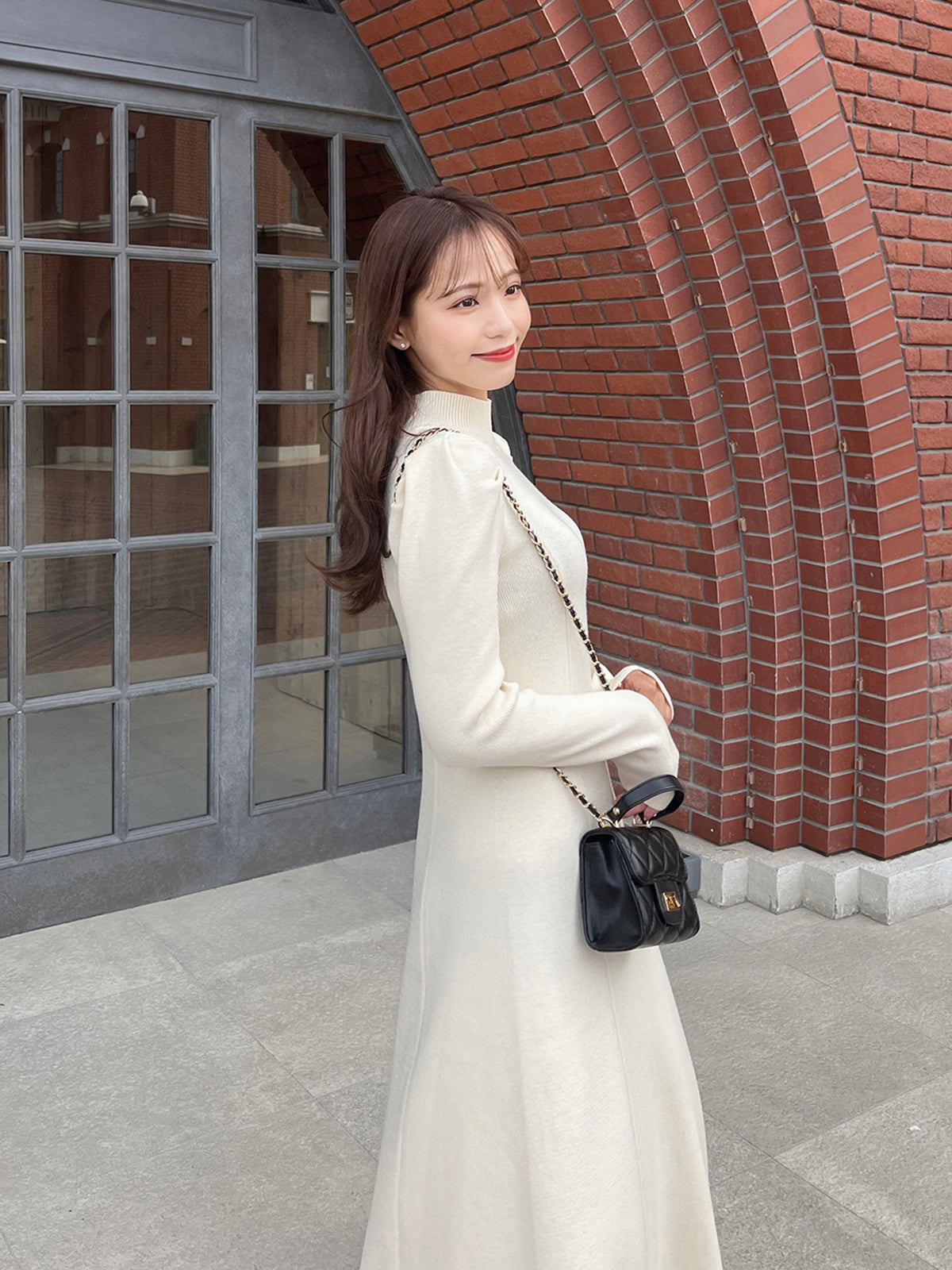 High neck A-line knit dress