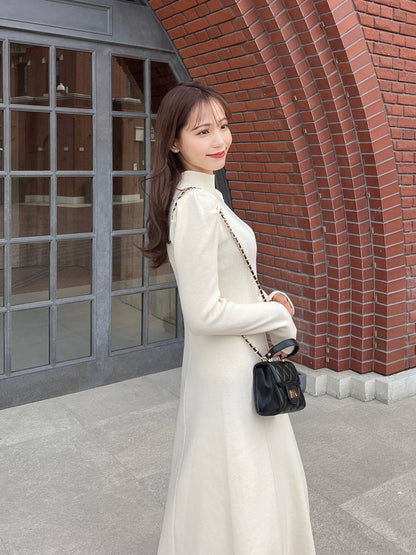 High neck A-line knit dress