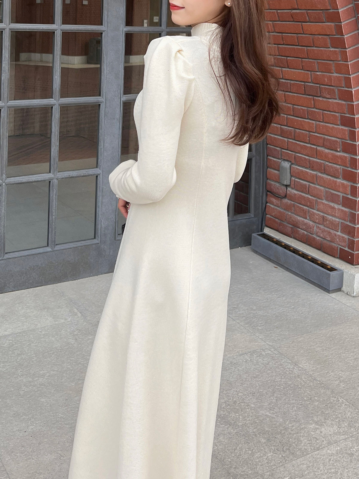 High neck A-line knit dress