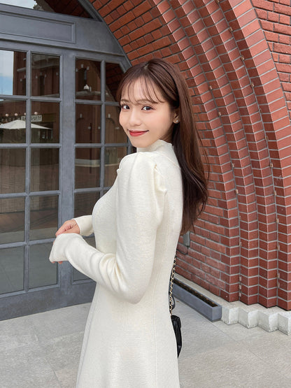 High neck A-line knit dress