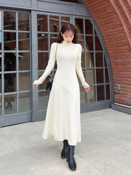 High neck A-line knit dress