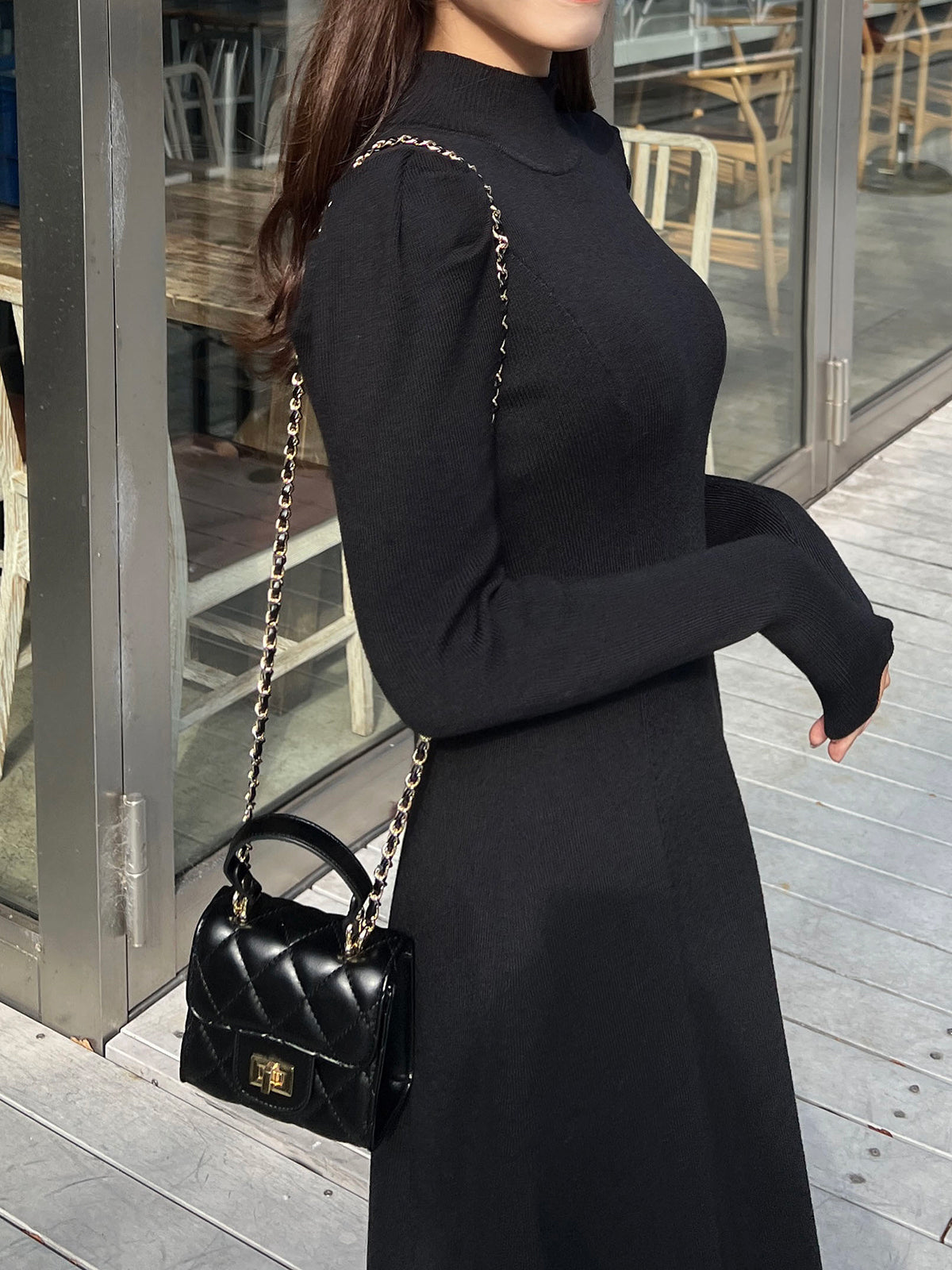 High neck A-line knit dress