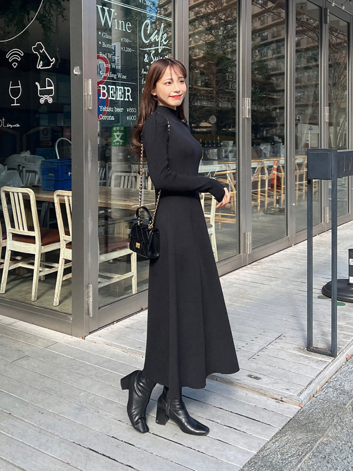 High neck A-line knit dress