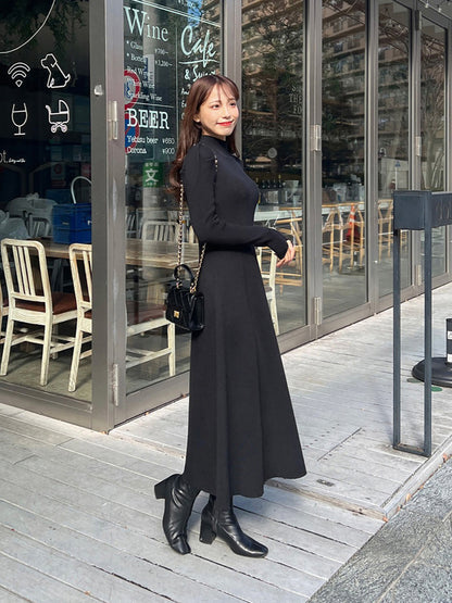 High neck A-line knit dress