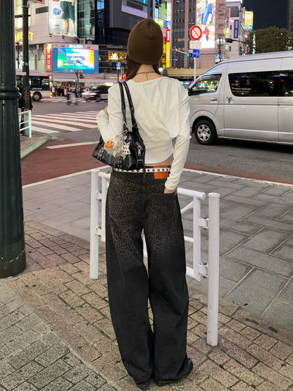 レオパードウォッシュカーブデニムパンツ