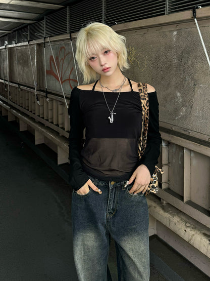 ホルターネックシースルーカットソー