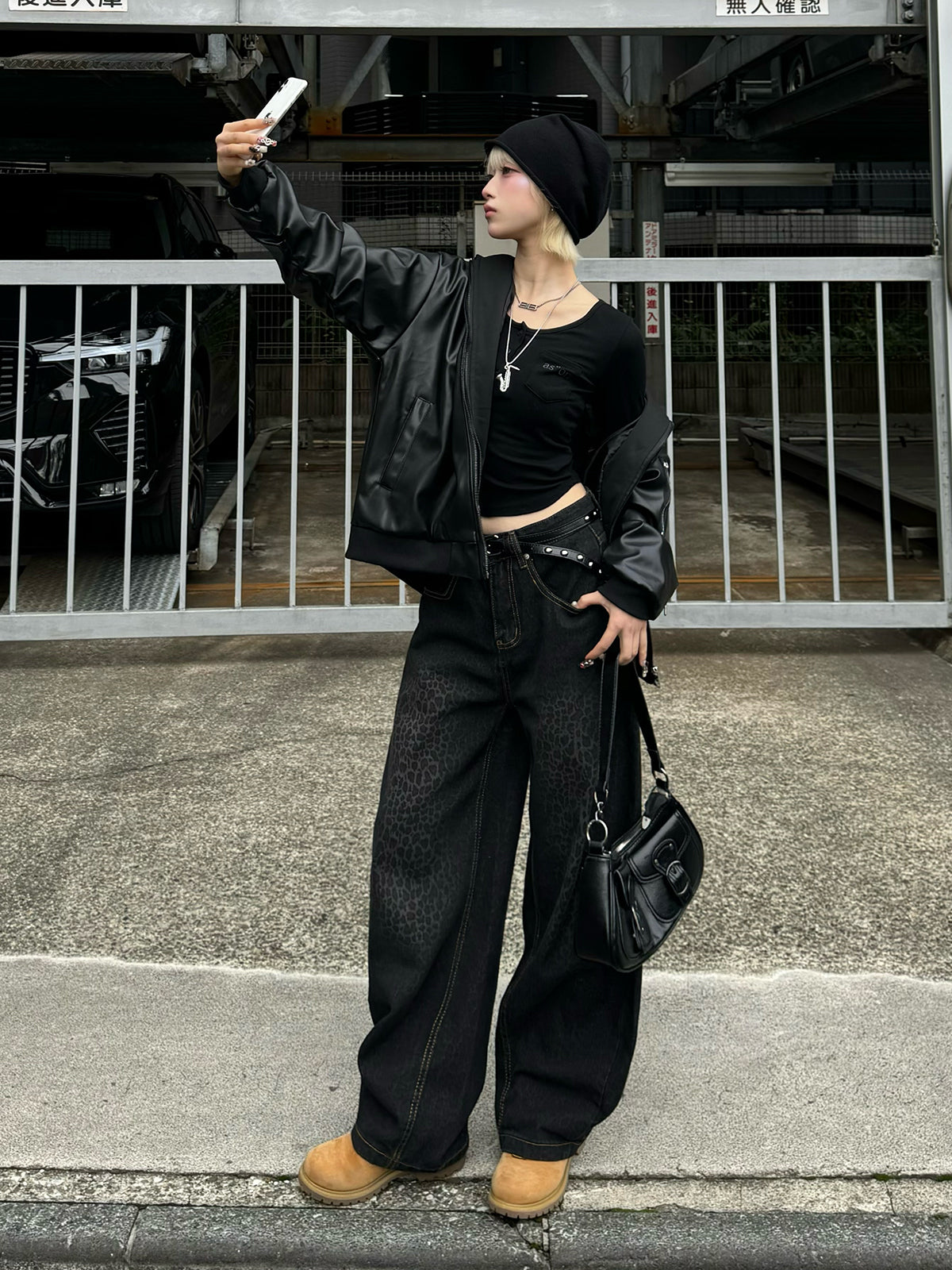 レオパードウォッシュカーブデニムパンツ