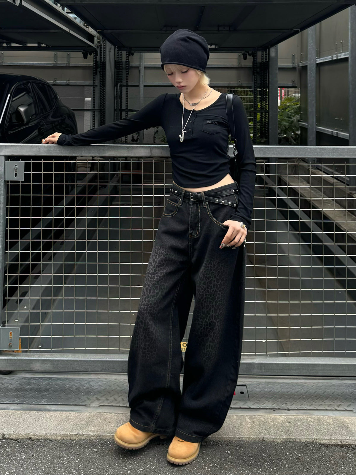 レオパードウォッシュカーブデニムパンツ