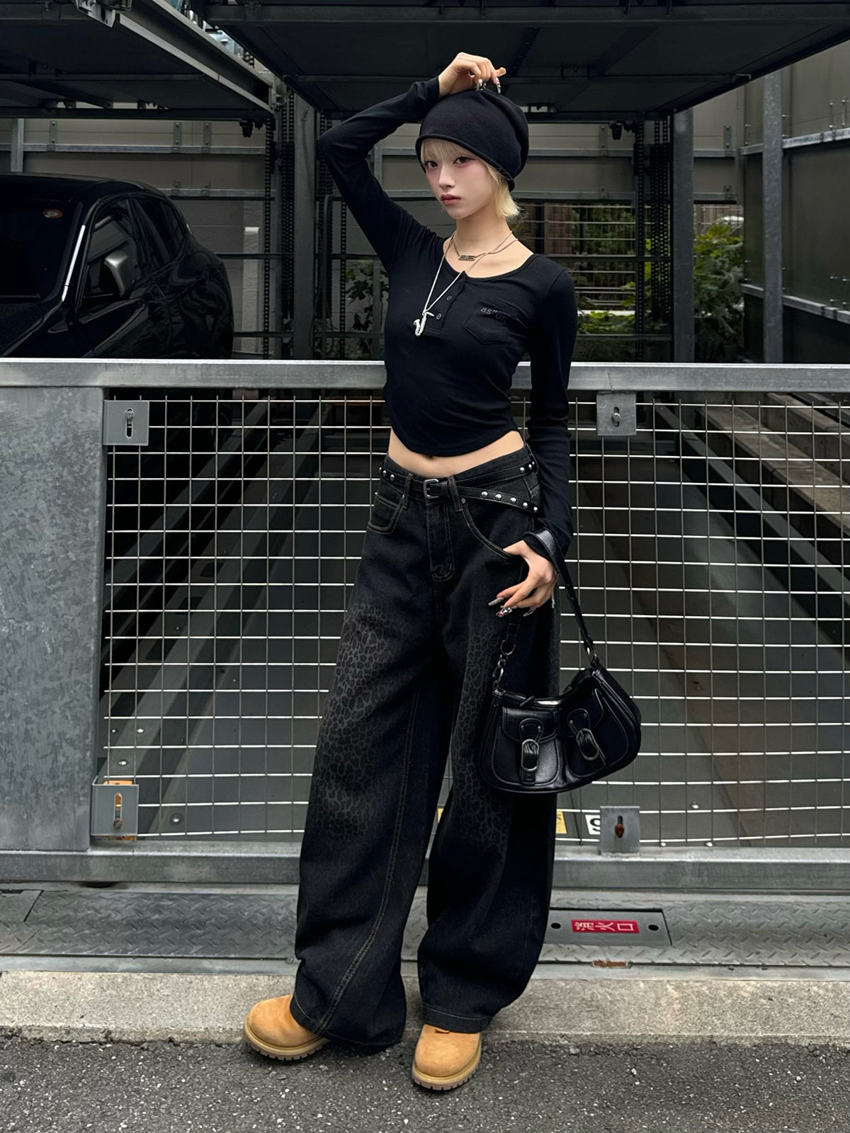 レオパードウォッシュカーブデニムパンツ