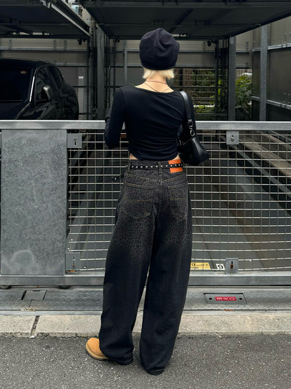 レオパードウォッシュカーブデニムパンツ