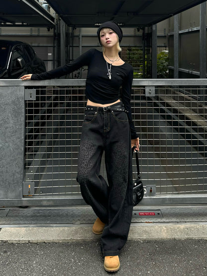 レオパードウォッシュカーブデニムパンツ