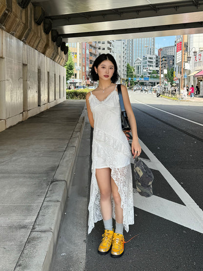 Asymmetrical lace cami dress