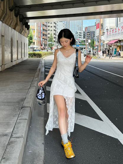 Asymmetrical lace cami dress