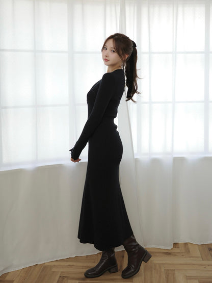 フロントボタンフレアニットワンピース【11月下旬予約】