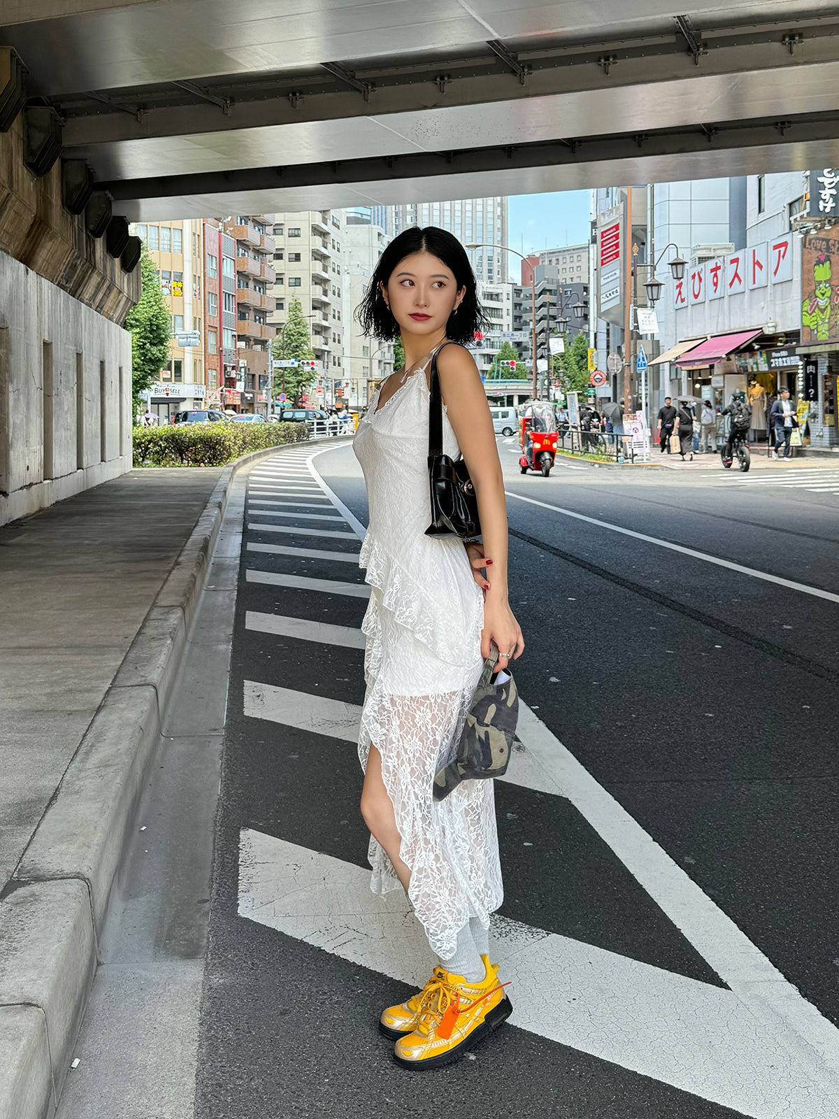 Asymmetrical lace cami dress