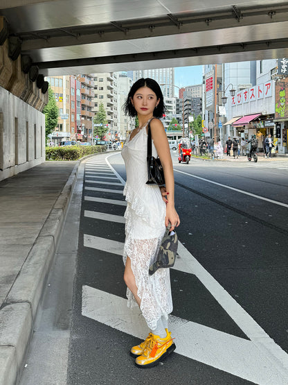 Asymmetrical lace cami dress