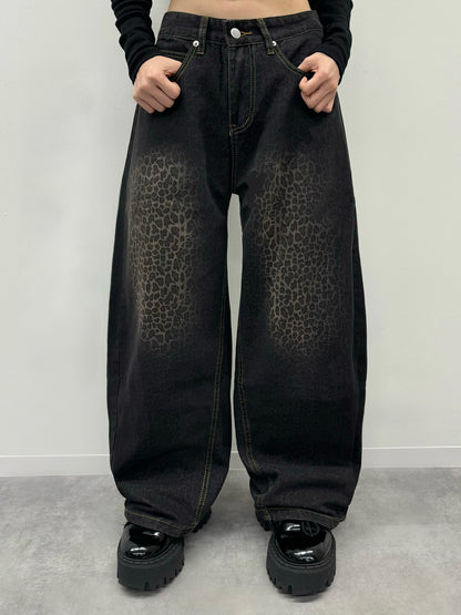 レオパードウォッシュカーブデニムパンツ