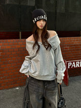 スナップボタンオフショルスウェット - グレー