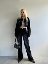 Cropped jacket denim set - black