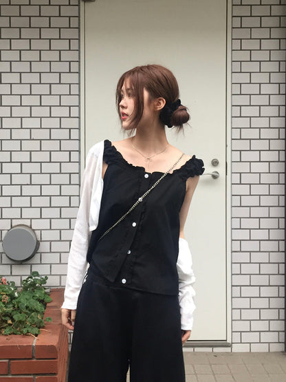 フリルショルダーノースリーブブラウス