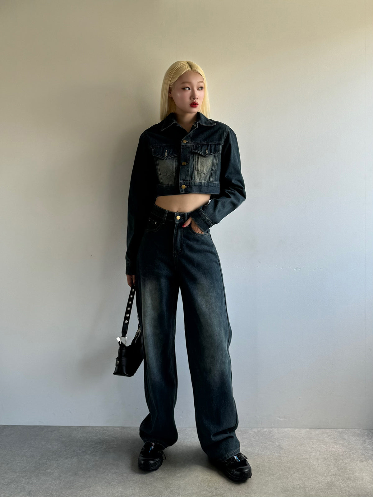 Cropped jacket denim set