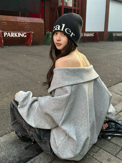 スナップボタンオフショルスウェット