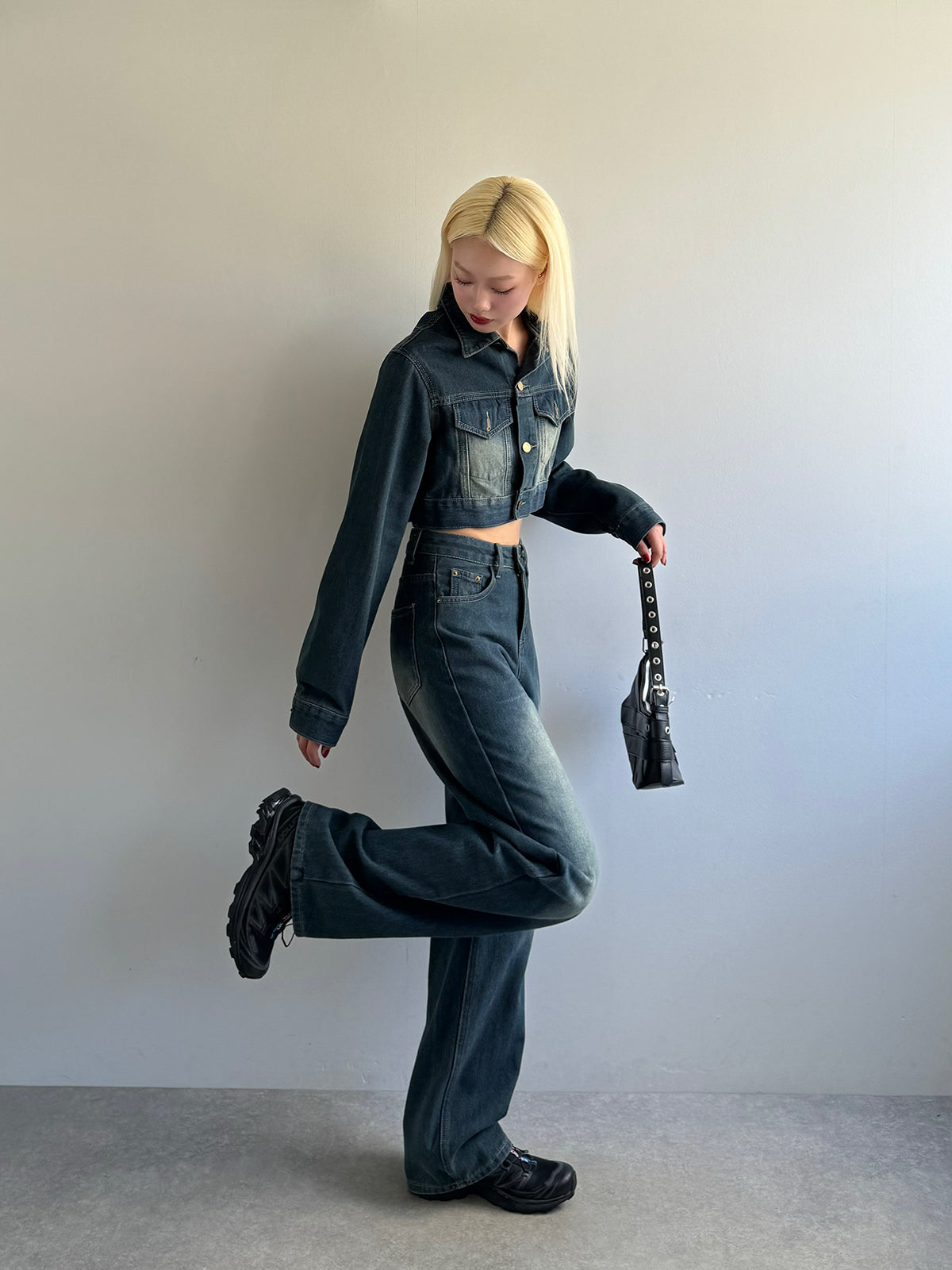 Cropped jacket denim set