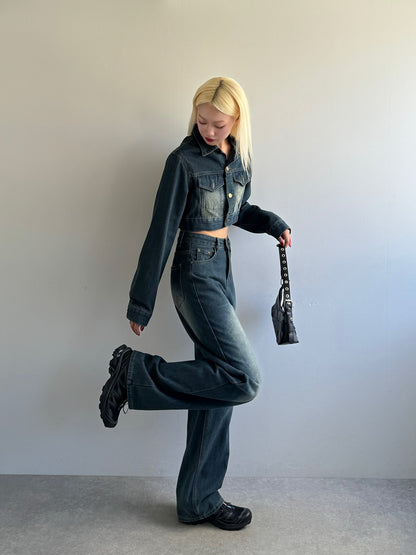 Cropped jacket denim set