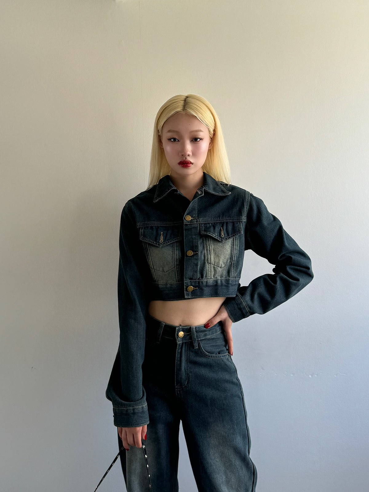 Cropped jacket denim set