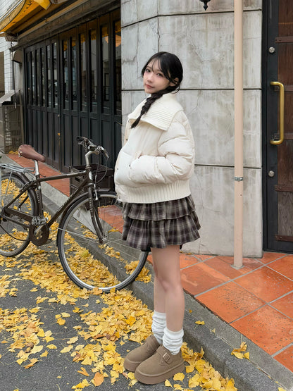 拼接針織填充短外套