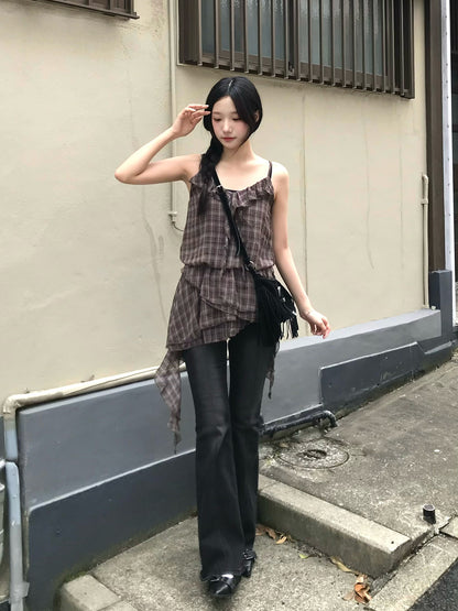 チェックフリルアシメミニワンピース
