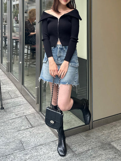 Zip-up rib knit top