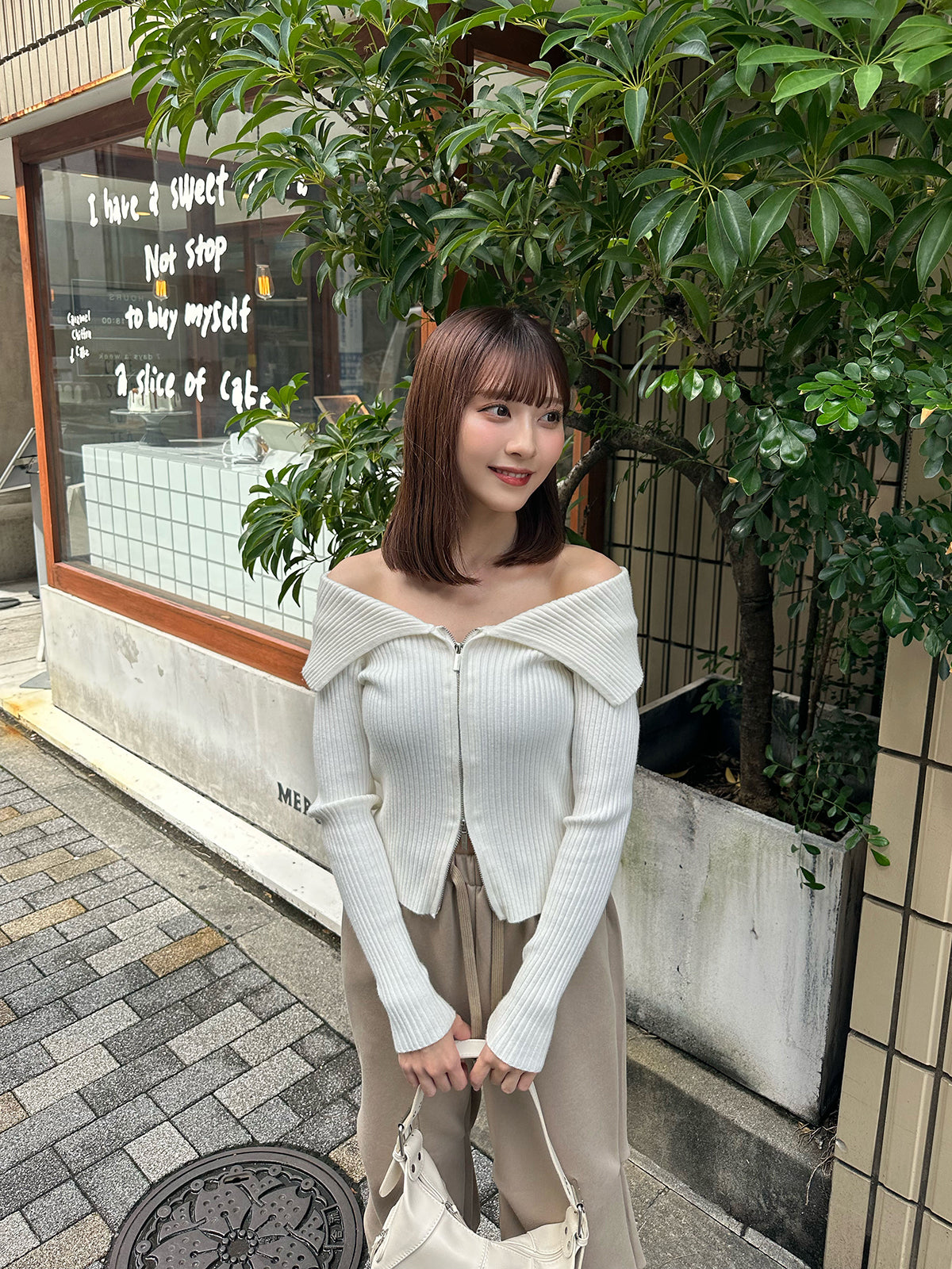 Zip-up rib knit top