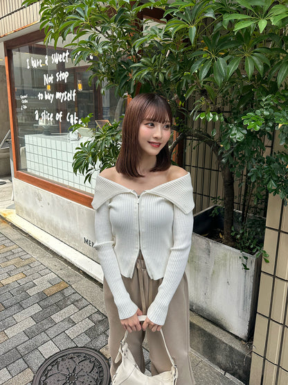 Zip-up rib knit top