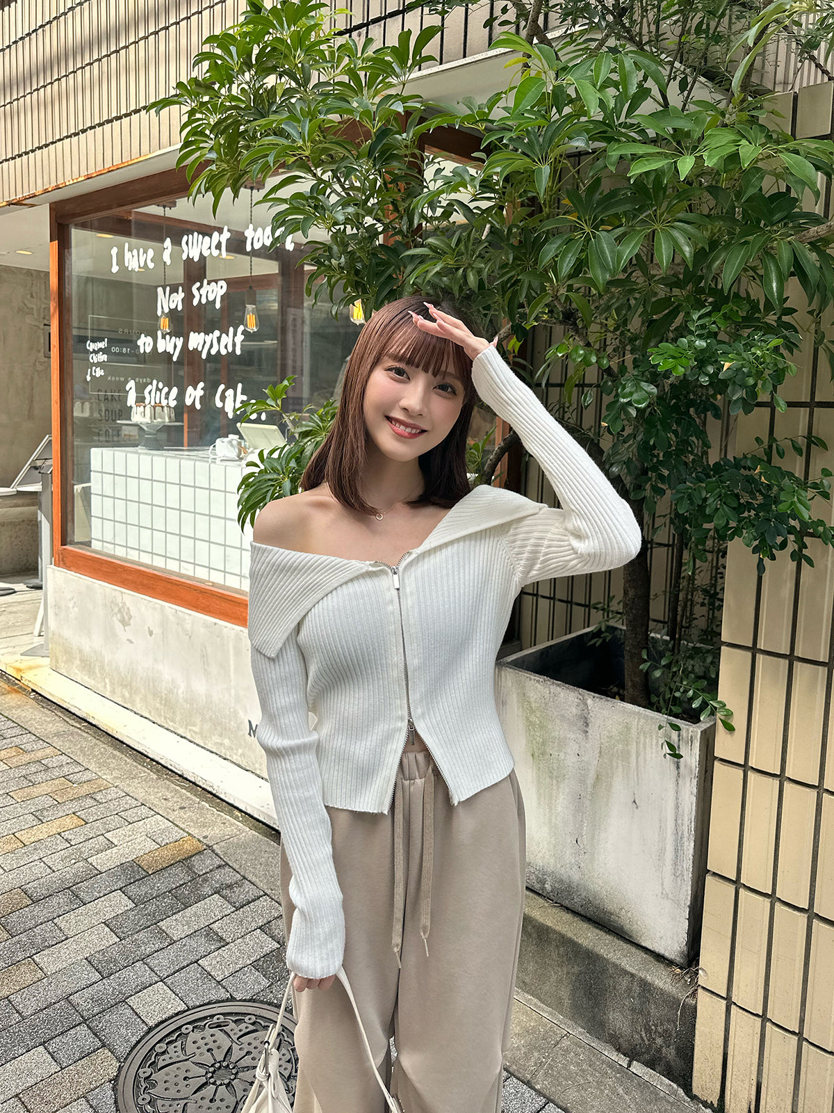 Zip-up rib knit top