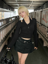 ホルターネックカシュクールニット - ブラック